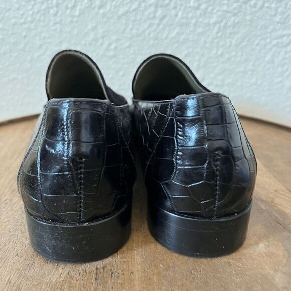Lou Black Crocodile Embossed Leather Calf Suede Frankie Loafers Women's Size 8 - Picture 5 of 10